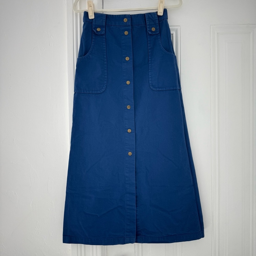 Sea Blue Midi Skirt with Snap Front Detail
